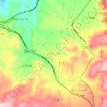 Carte topographique La Fortuna, altitude, relief