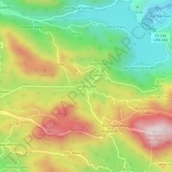 Carte topographique Santa Luzia, altitude, relief