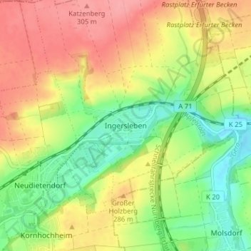 Carte topographique Ingersleben, altitude, relief