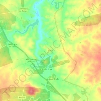 Carte topographique Viegas, altitude, relief