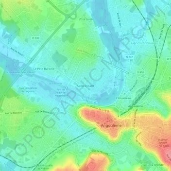 Carte topographique Saint-Cybard, altitude, relief