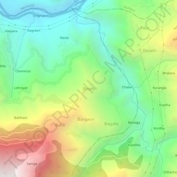 Carte topographique Bhutti, altitude, relief