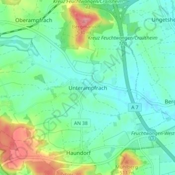 Carte topographique Unterampfrach, altitude, relief