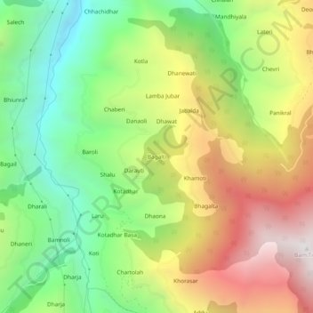 Carte topographique Bagalti, altitude, relief