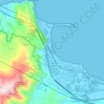 Carte topographique Marinello, altitude, relief