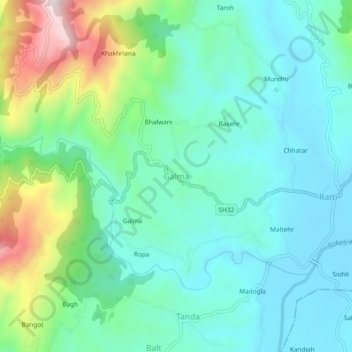 Carte topographique Galma, altitude, relief