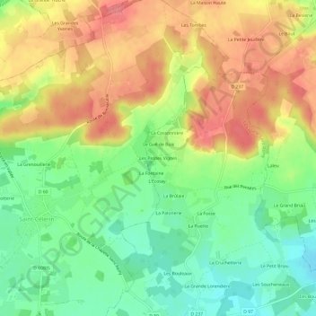 Carte topographique Les Petites Vignes, altitude, relief