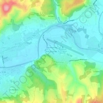 Carte topographique Font d'Uzerche, altitude, relief