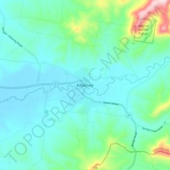Carte topographique Killarney, altitude, relief