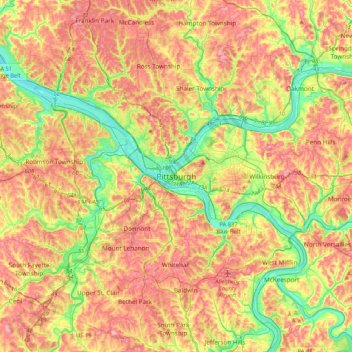 Carte topographique Pittsburgh, altitude, relief