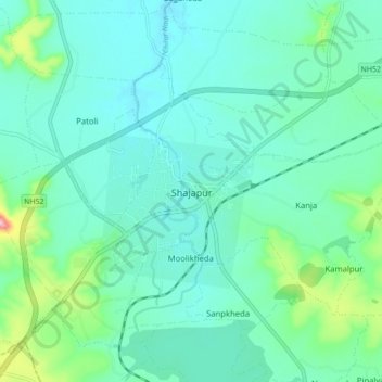 Carte topographique Shajapur, altitude, relief