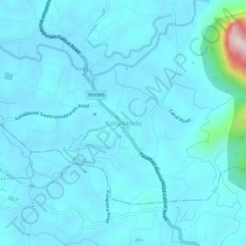 Carte topographique Kalladikode, altitude, relief