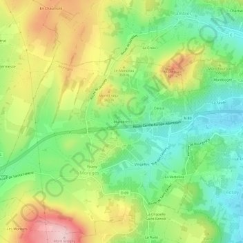 Carte topographique Mortières, altitude, relief