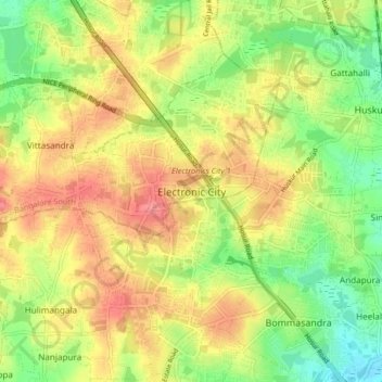 Carte topographique Electronic City, altitude, relief