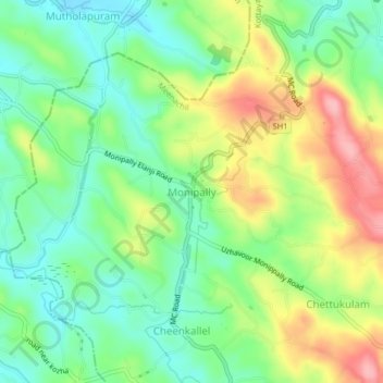 Carte topographique Monipally, altitude, relief