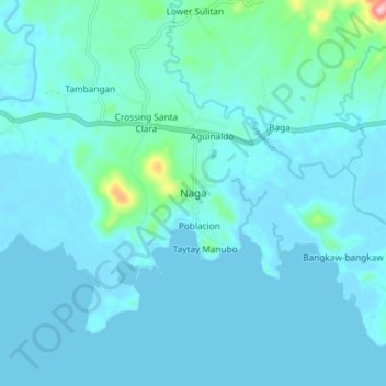 Carte topographique Naga, altitude, relief