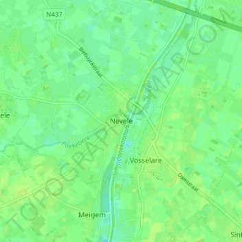 Carte topographique Nevele, altitude, relief