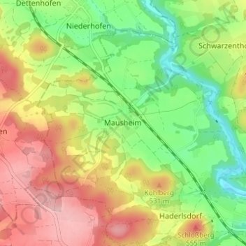 Carte topographique Mausheim, altitude, relief