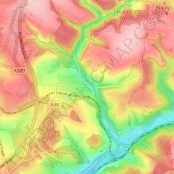 Carte topographique Fletchersbridge, altitude, relief