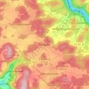 Carte topographique Moggast, altitude, relief