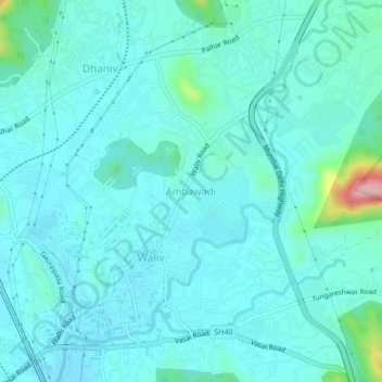 Carte topographique Ambawadi, altitude, relief