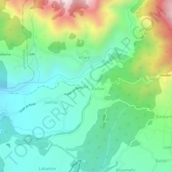 Carte topographique Jia, altitude, relief