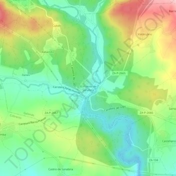 Carte topographique El Puente de Sanabria, altitude, relief