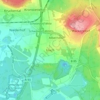 Carte topographique Irlach, altitude, relief