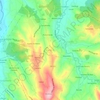 Carte topographique Barreira, altitude, relief