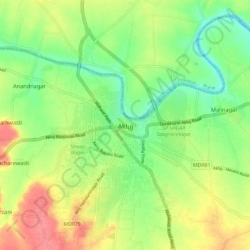 Carte topographique Akluj, altitude, relief
