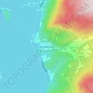 Carte topographique Kyrkjebygda, altitude, relief