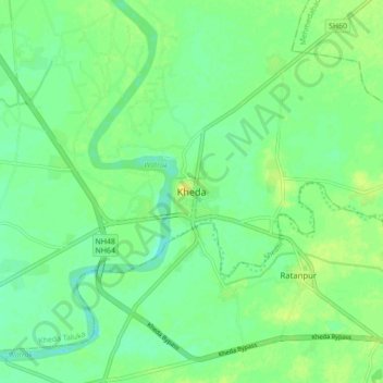 Carte topographique Kheda, altitude, relief