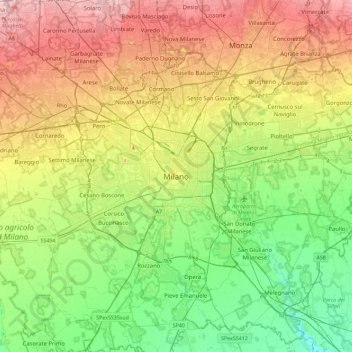 Carte topographique Milán, altitude, relief