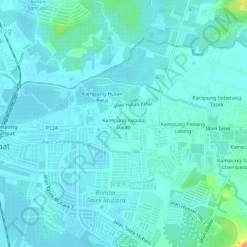 Carte topographique Kampung Kepala Gajah, altitude, relief