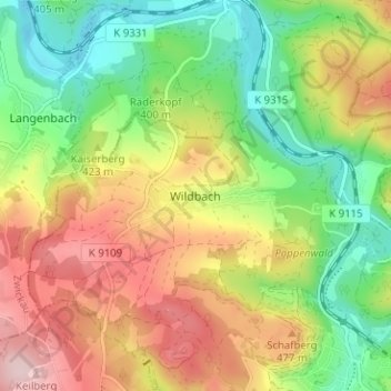 Carte topographique Wildbach, altitude, relief