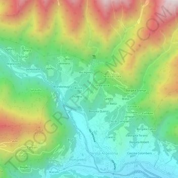 Carte topographique Prageria, altitude, relief