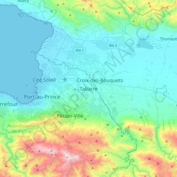 Carte topographique Tabarre, altitude, relief