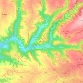 Carte topographique Prade-Haute, altitude, relief