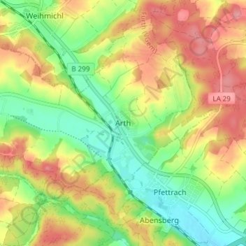 Carte topographique Arth, altitude, relief