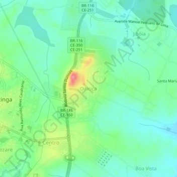 Carte topographique Oiticica, altitude, relief