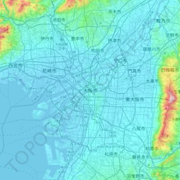 Carte topographique 大阪市/大阪, altitude, relief