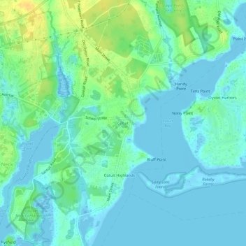 Carte topographique Cotuit, altitude, relief