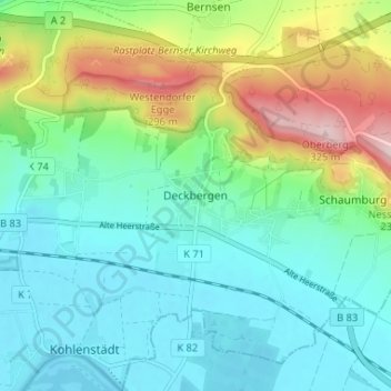 Carte topographique Deckbergen, altitude, relief