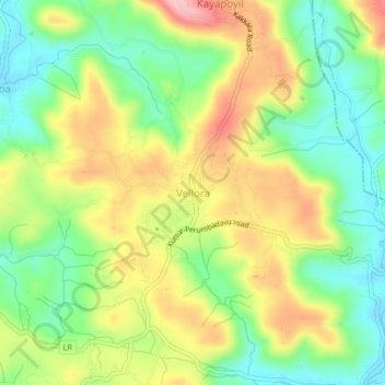Carte topographique Vellora, altitude, relief