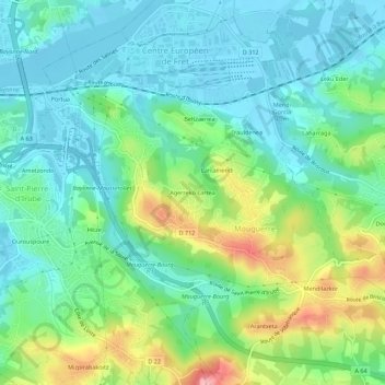Carte topographique Agerreko Larrea, altitude, relief