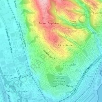 Carte topographique Corniche Fleurie, altitude, relief