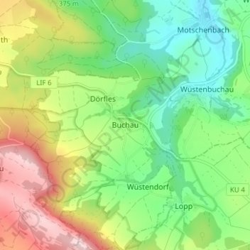Carte topographique Buchau, altitude, relief