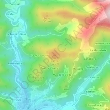 Carte topographique Serre de Cabriac, altitude, relief