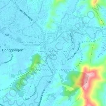 Carte topographique Kampung Penampang Proper, altitude, relief