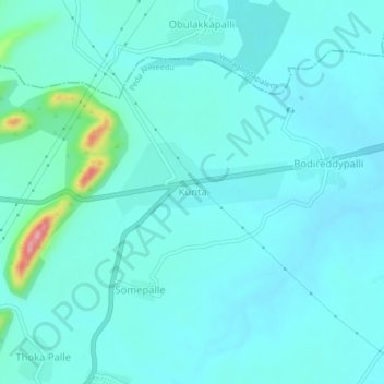 Carte topographique Kunta, altitude, relief